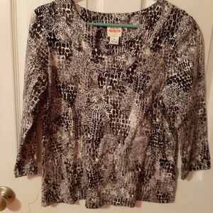 Ruby Rd. Black and White Fitted 3/4 Sleeve Blouse